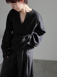 キーネックワッフルトップス