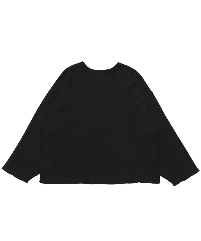 キーネックワッフルトップス