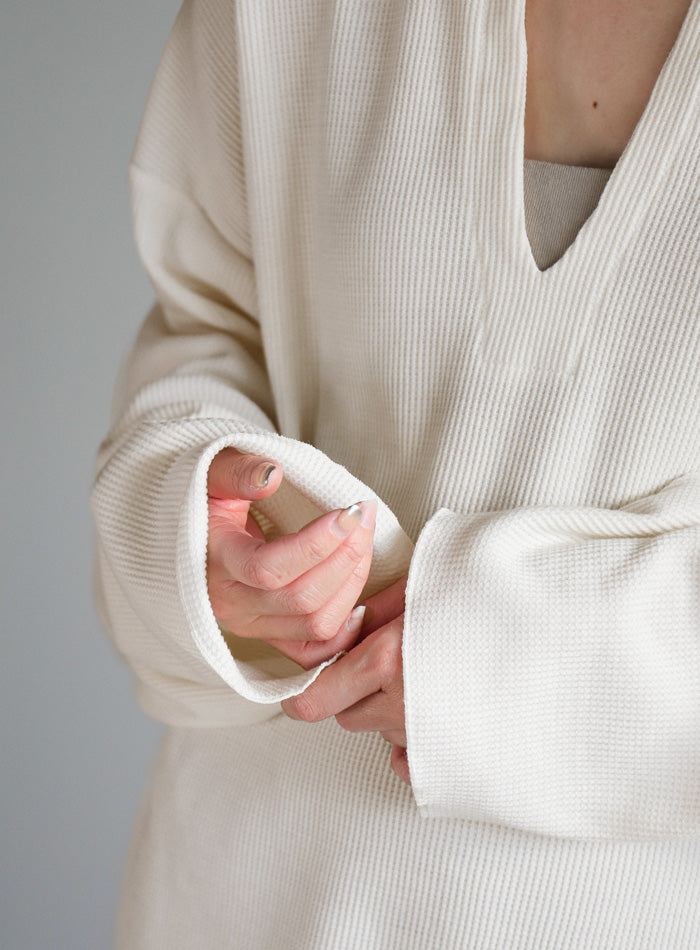 キーネックワッフルトップス