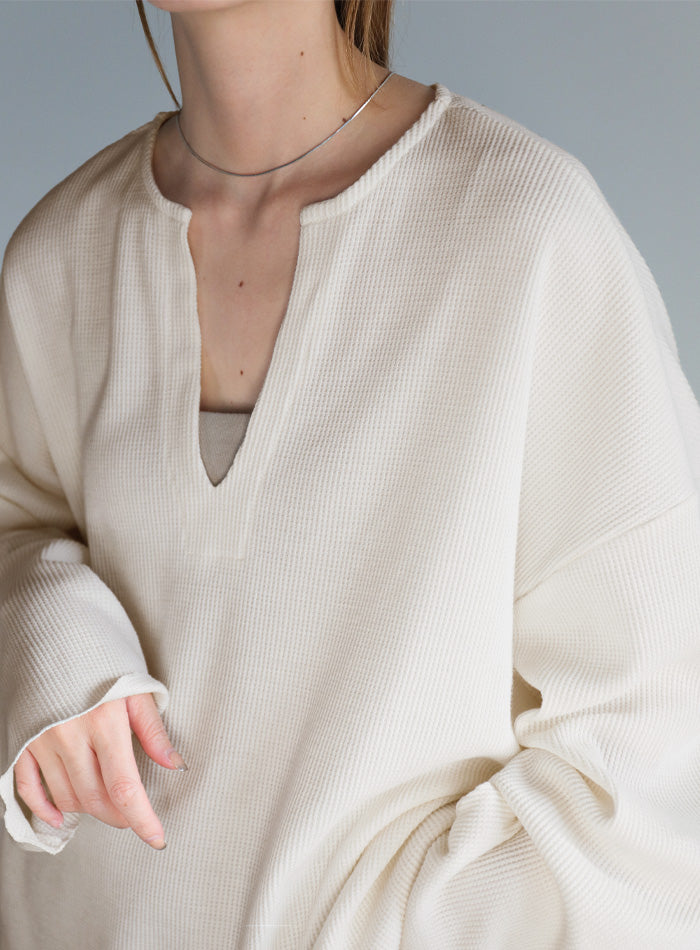 キーネックワッフルトップス