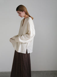 キーネックワッフルトップス