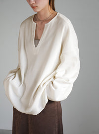 キーネックワッフルトップス