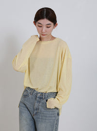 スラブシアークルーネックトップス