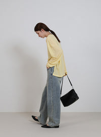 スラブシアークルーネックトップス