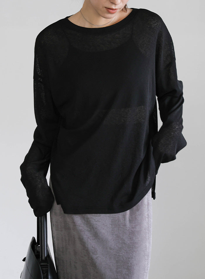 スラブシアークルーネックトップス