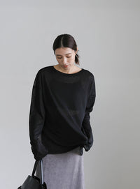 スラブシアークルーネックトップス