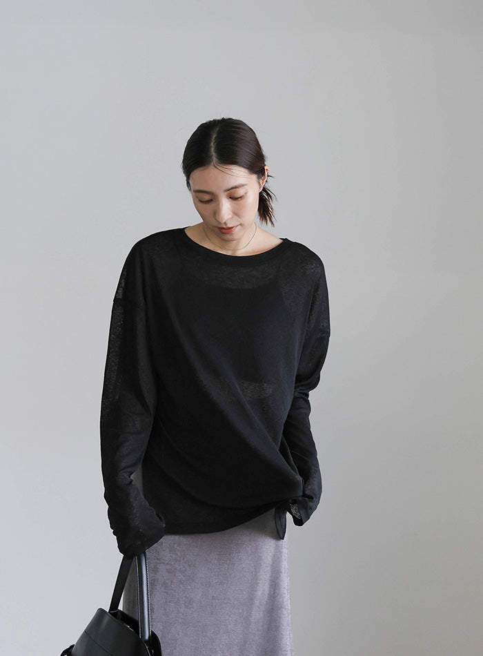 スラブシアークルーネックトップス