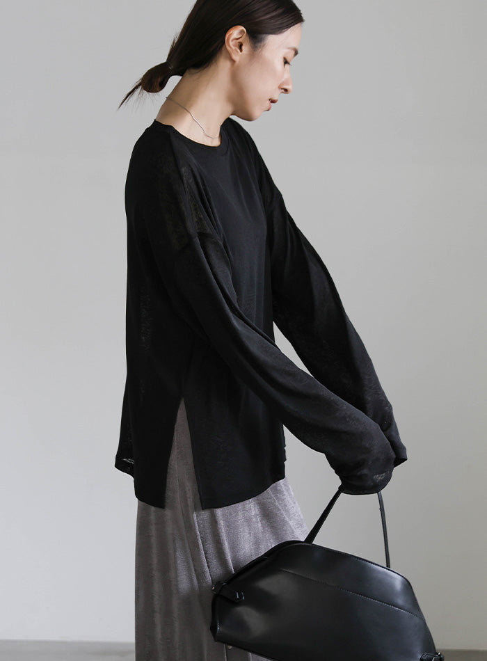 スラブシアークルーネックトップス