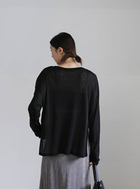 スラブシアークルーネックトップス