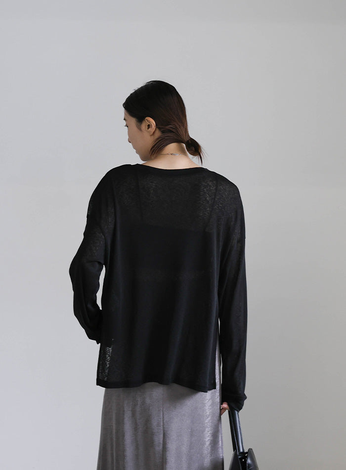 スラブシアークルーネックトップス