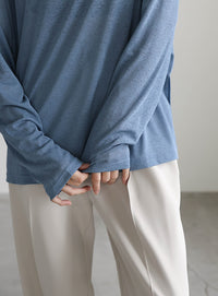 スラブシアークルーネックトップス