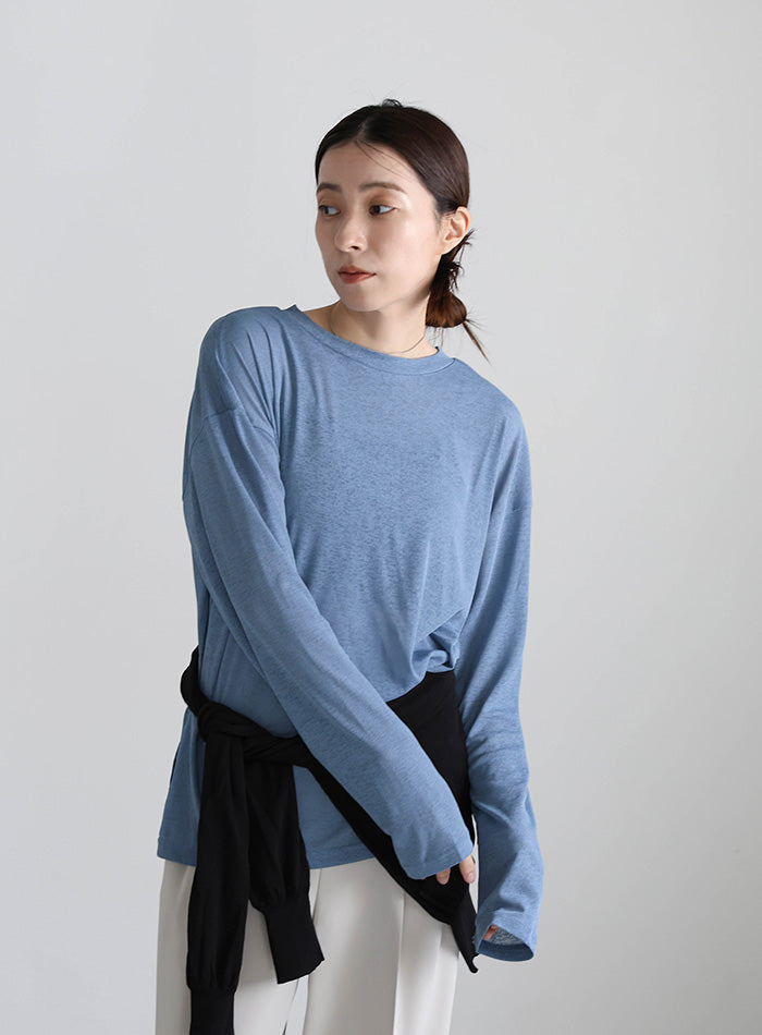 スラブシアークルーネックトップス