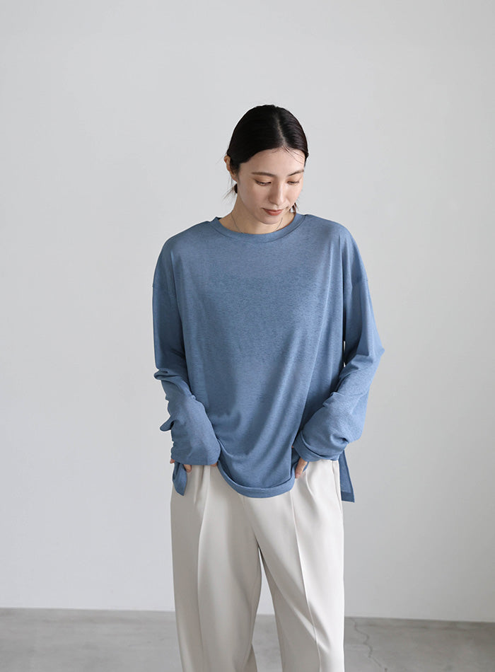 スラブシアークルーネックトップス