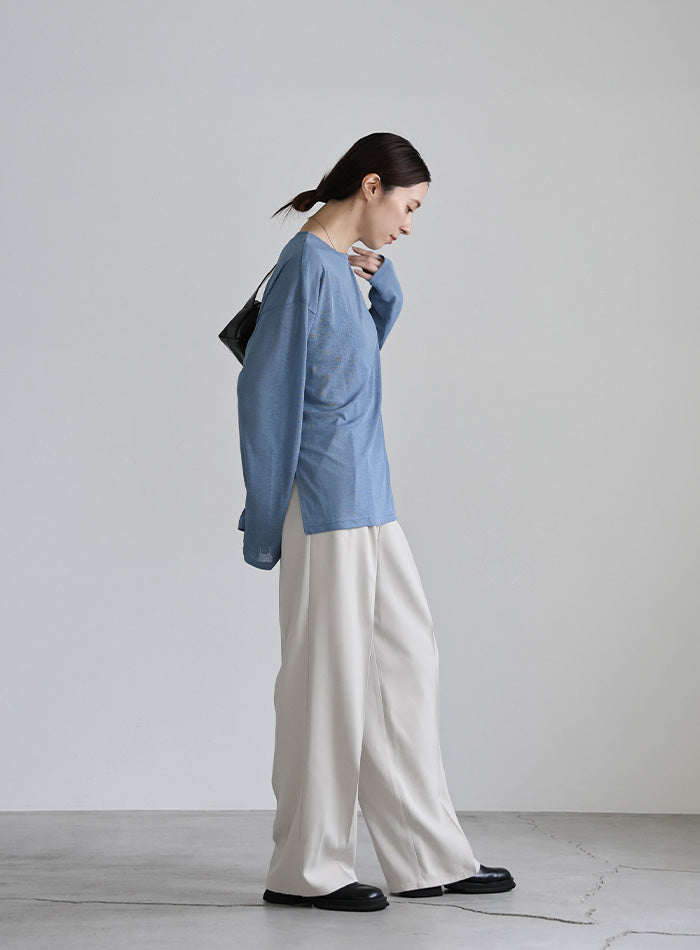 スラブシアークルーネックトップス