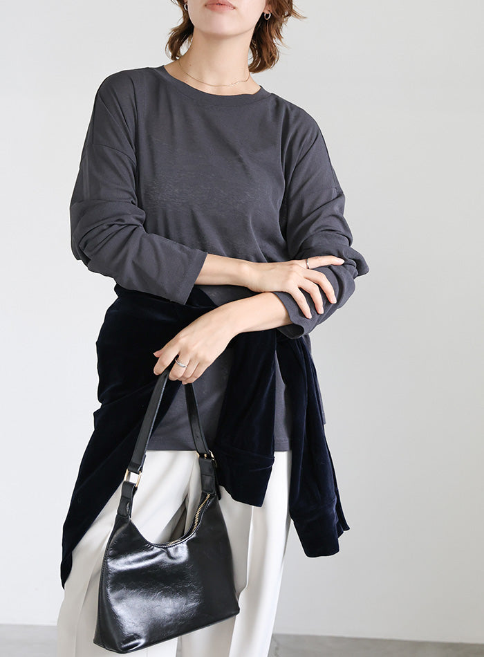 スラブシアークルーネックトップス