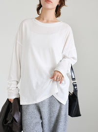 スラブシアークルーネックトップス