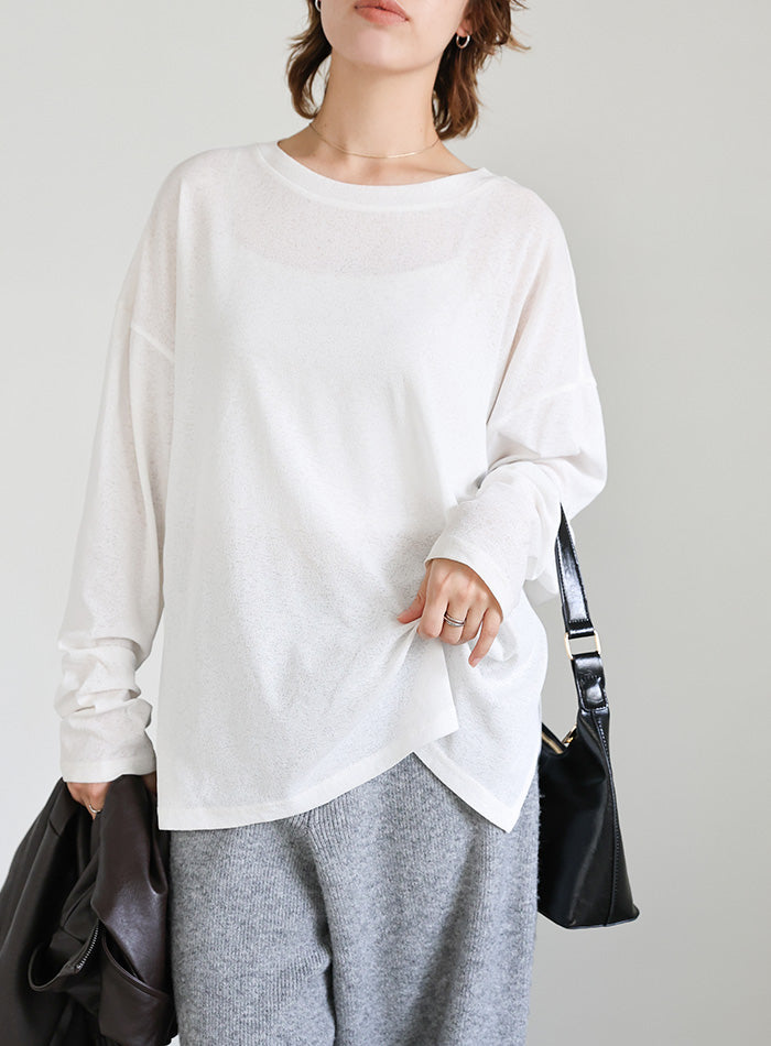 スラブシアークルーネックトップス