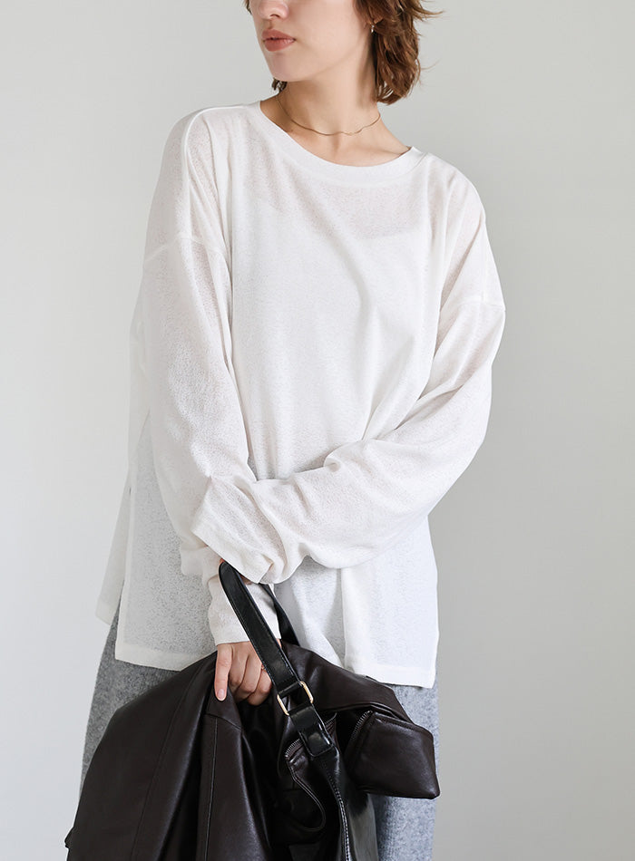 スラブシアークルーネックトップス