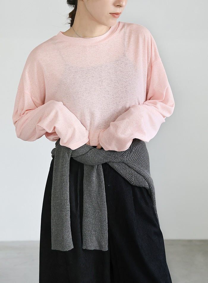 スラブシアークルーネックトップス