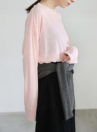 スラブシアークルーネックトップス