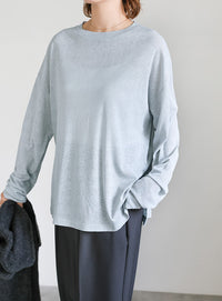 スラブシアークルーネックトップス