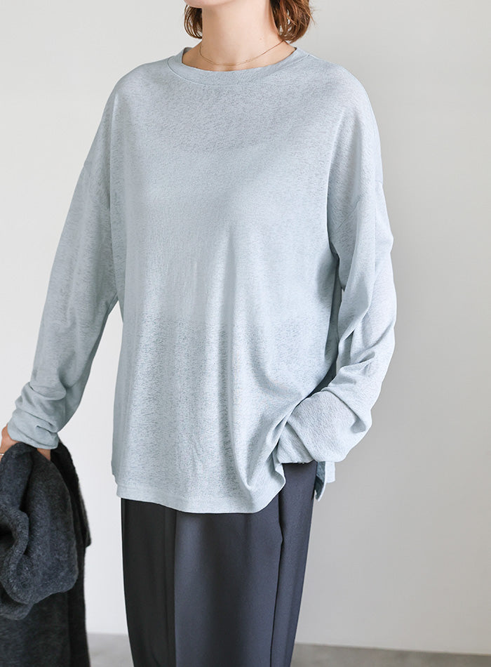 スラブシアークルーネックトップス