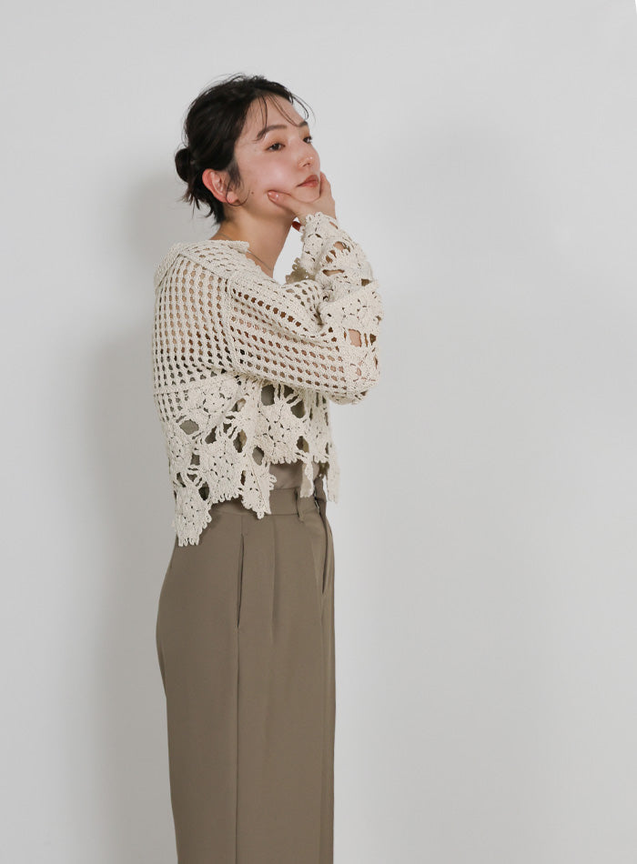 Vネッククロシェショートニット – SELECT MOCA