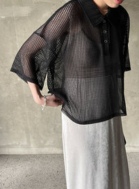 メッシュカットポロトップス【SALE】