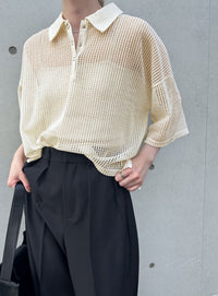 メッシュカットポロトップス【SALE】