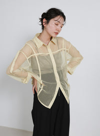 パイピングメッシュシャツ