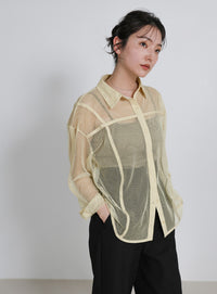 パイピングメッシュシャツ