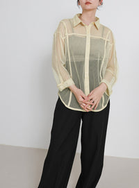 パイピングメッシュシャツ