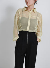 パイピングメッシュシャツ