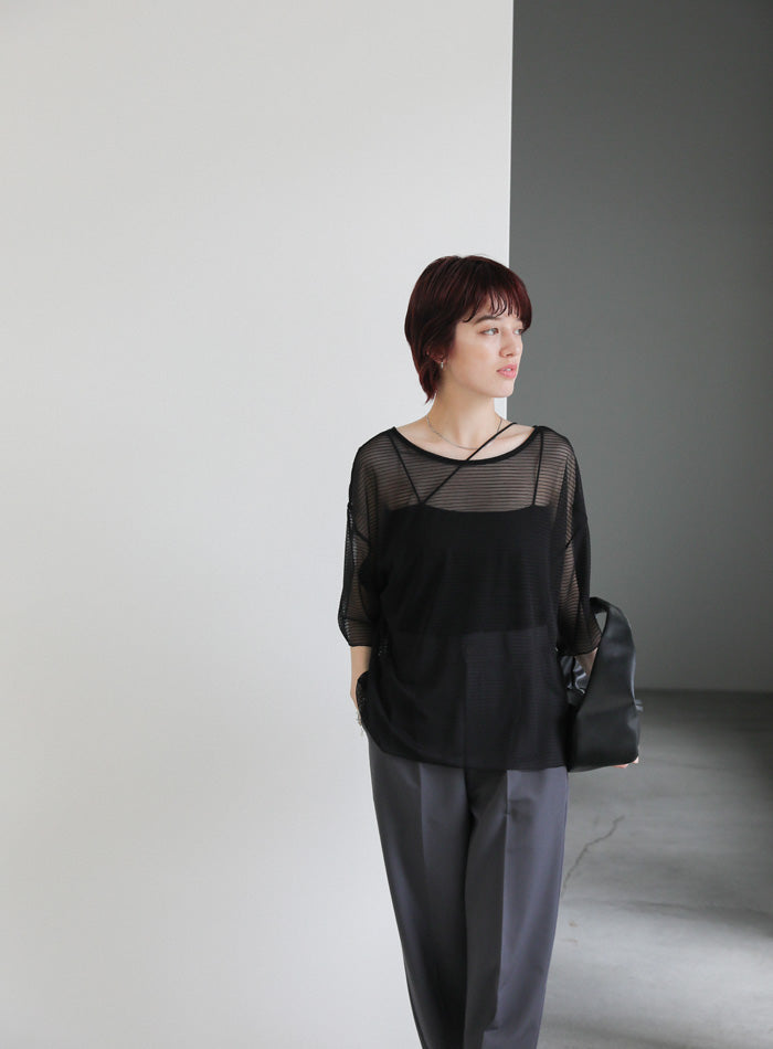 オープンネックシアーボーダートップス – SELECT MOCA