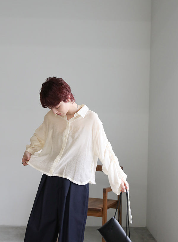 シャーリングスリーブシアーシャツ【SALE】