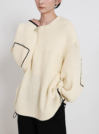 ワッフル編切替サイドシャーリングニット