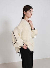 ワッフル編切替サイドシャーリングニット