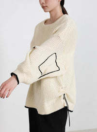 ワッフル編切替サイドシャーリングニット