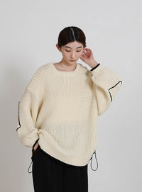 ワッフル編切替サイドシャーリングニット