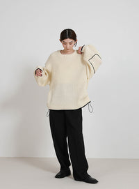 ワッフル編切替サイドシャーリングニット