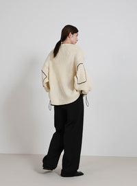 ワッフル編切替サイドシャーリングニット