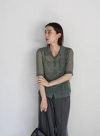 ラメシアーハーフスリーブシャツ【SALE】