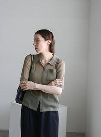 ラメシアーハーフスリーブシャツ【SALE】