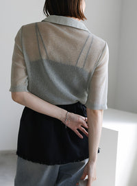 ラメシアーハーフスリーブシャツ【SALE】