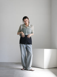 ラメシアーハーフスリーブシャツ【SALE】