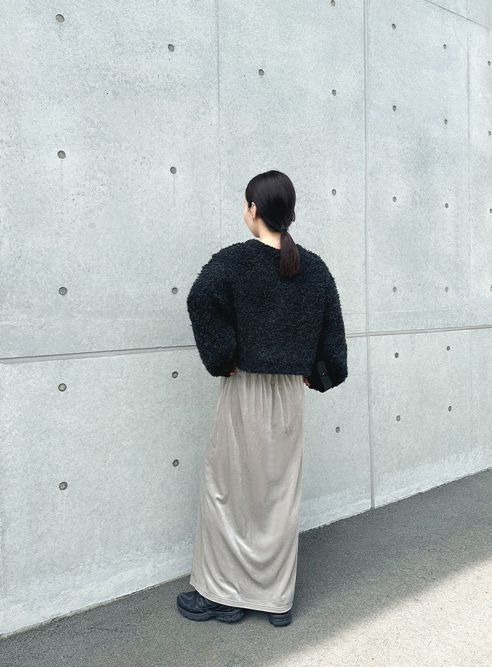 ループヤーンペプラムスカート　ループヤーンニットカーディガン カーディガン ループヤーンニットショートカーディガン