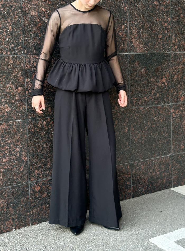 レビュー高評価の商品 オケージョン/結婚式】ペプラムトップスワイドパンツセット スーツ・フォーマル・ドレス