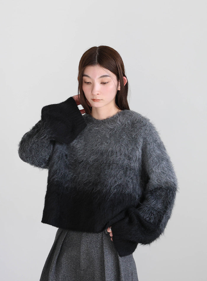 ツートーンシャギーニット