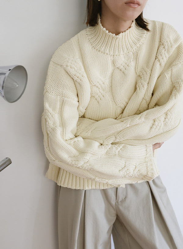 アラン柄スポンディッシュハイネックニット