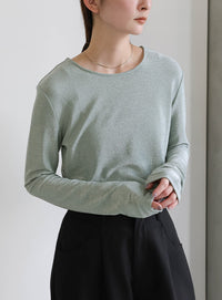 ラメクルーネックトップス